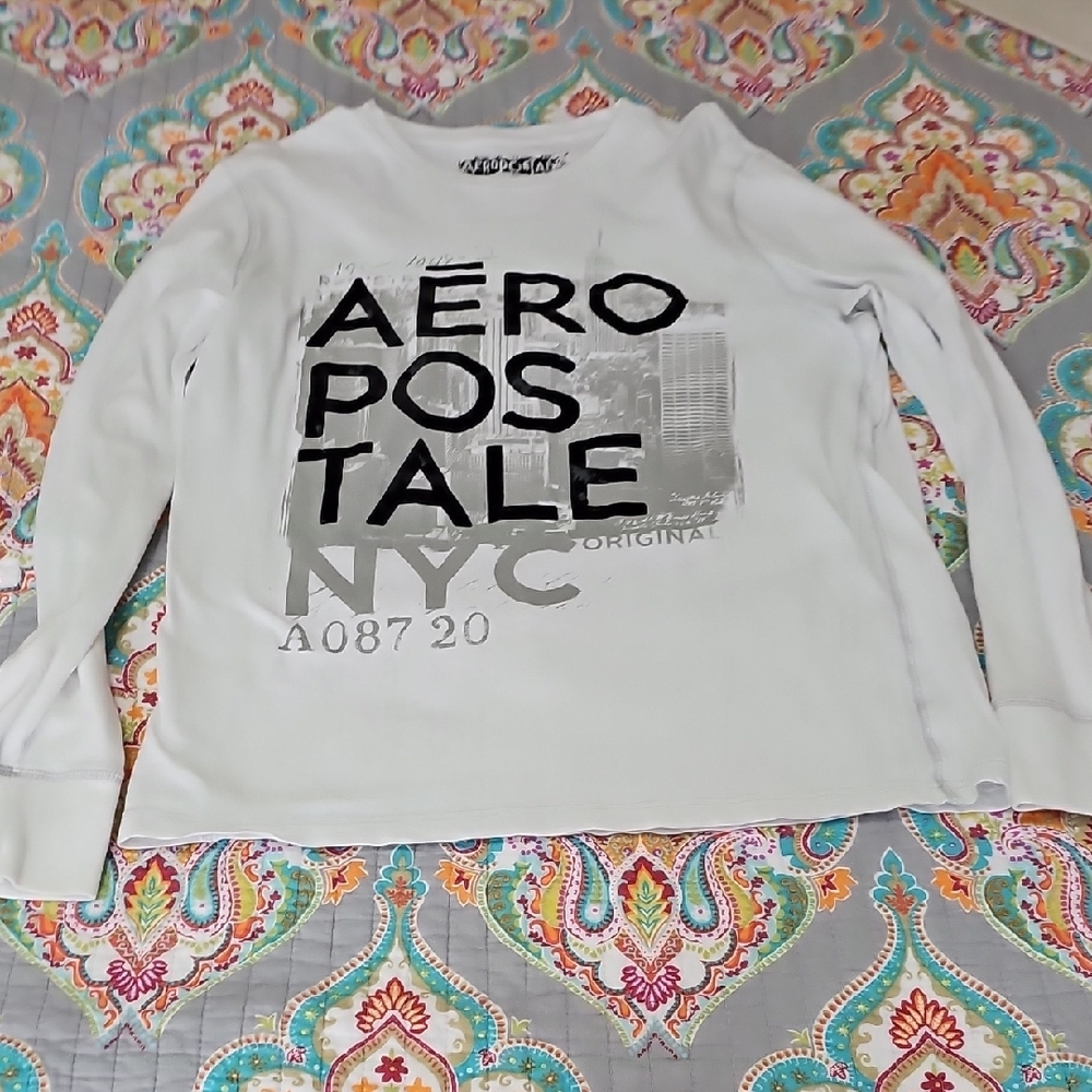 Men's Aeropostale White Graphic Long Sleeve Shirt, XL